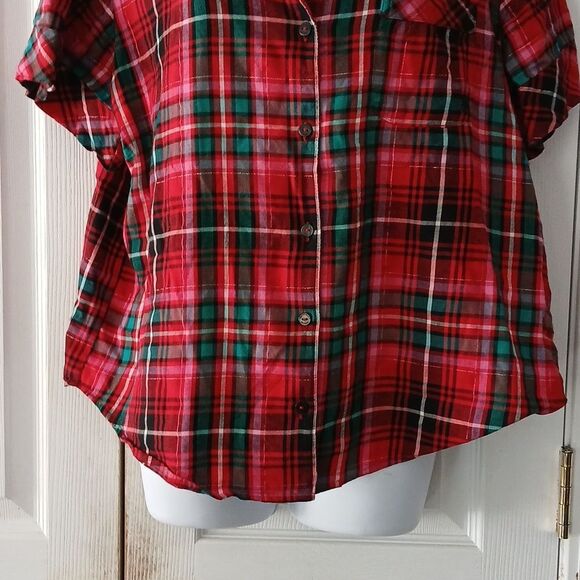 Victoria's Secret  plaid red christmas  holiday pj button down top Sz M NWOT - Picture 2 of 9